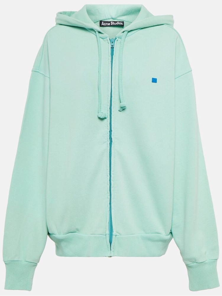 Acne Studios Face Cotton Fleece Hoodie In Sea Foam Green